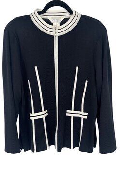 Exclusively Misook Womens Black Zip Knit Cardigan Jacket size Large Acrylic